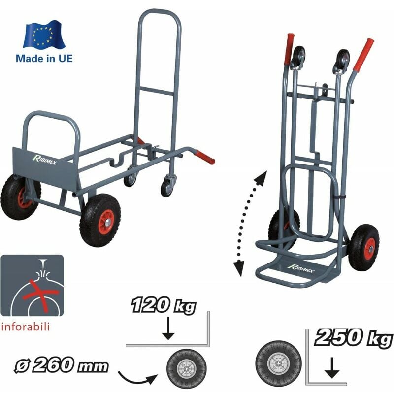 foto del prodotto prcd2p carrello professionale 2 posizioni, fisso e ribaltabile, 4 ruote, portata 250 kg ribimex