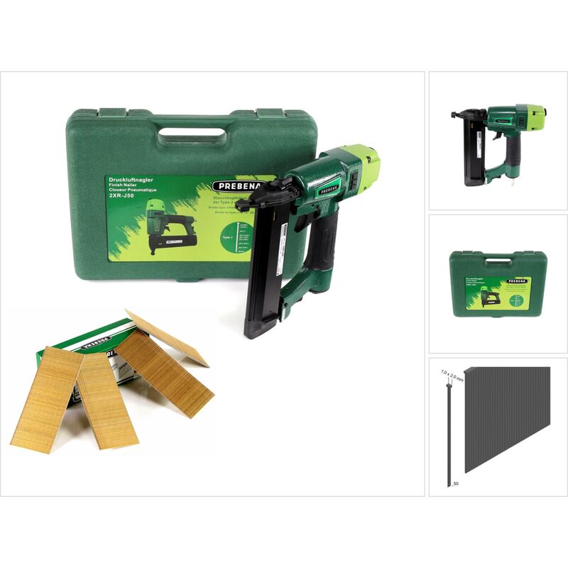 foto del prodotto prebena 2xr j50 chiodatrice pneumatica in valigetta 4000x chiodi a testa stretta brads 50 mm in acciaio zincato resinati