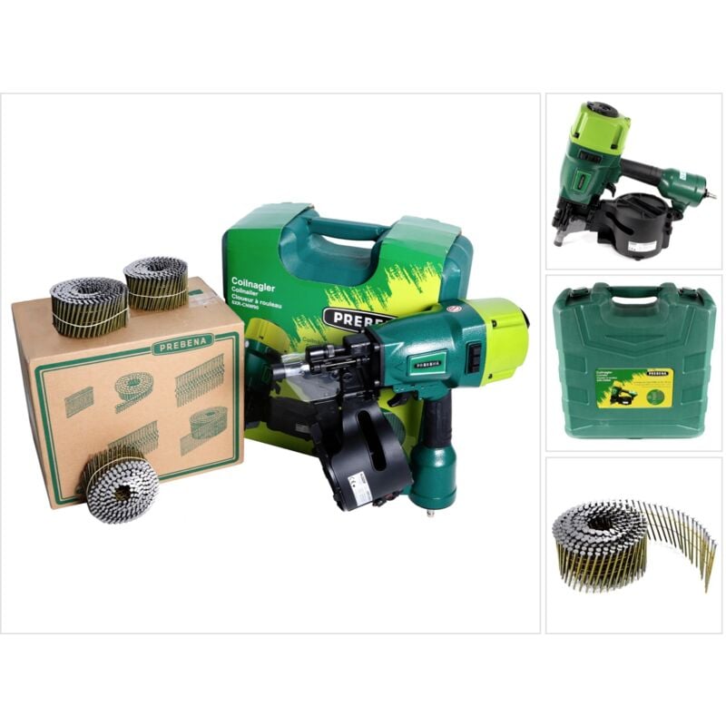 foto del prodotto prebena 8xr-cnw90 chiodatrice pneumatica in valigetta da trasporto + chiodi lucidi con fusto ad anello prebena cnw25 / 65bkri - 7200 pezzi