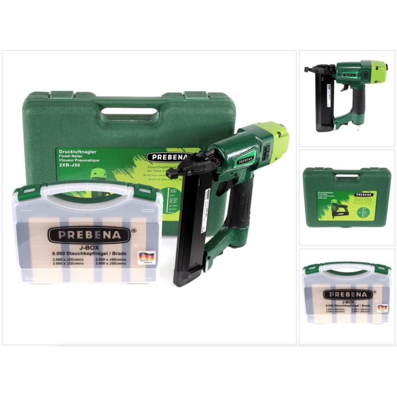 foto del prodotto prebena chiodatrice pneumatica 2xr j50 con valigetta di trasporto j box 8.000 chiodi svasati bradini