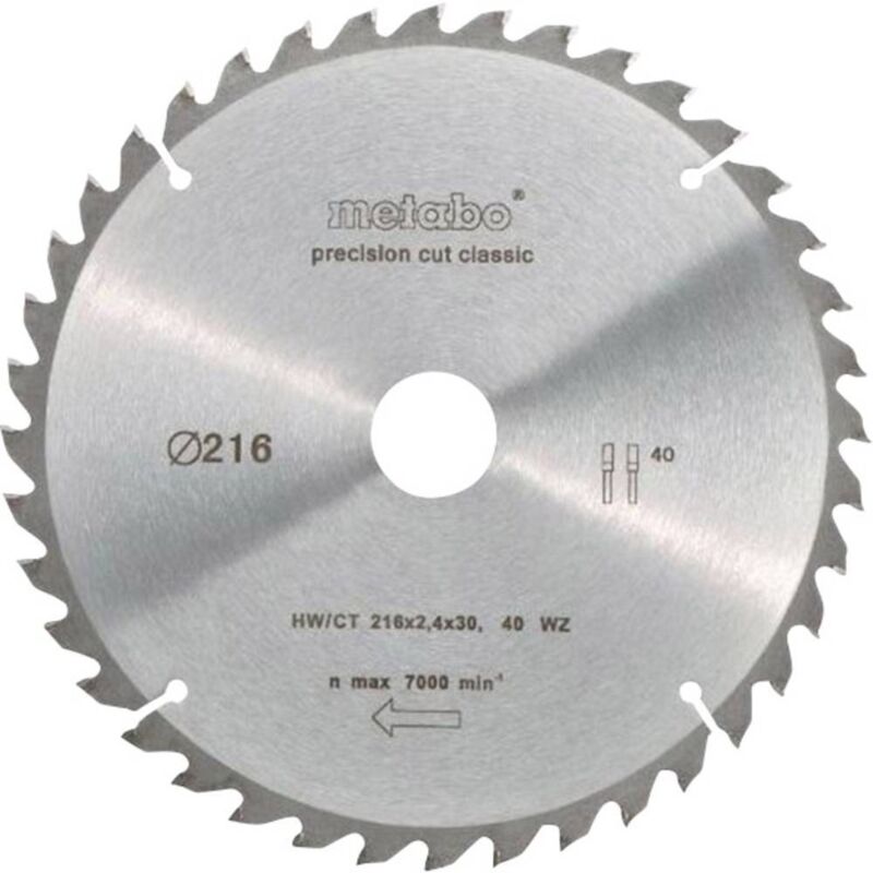 foto del prodotto precision cut wood classic 628060000 lama circolare 216 x 30 x 1.8 mm numero di denti 40 1 pz. metabo