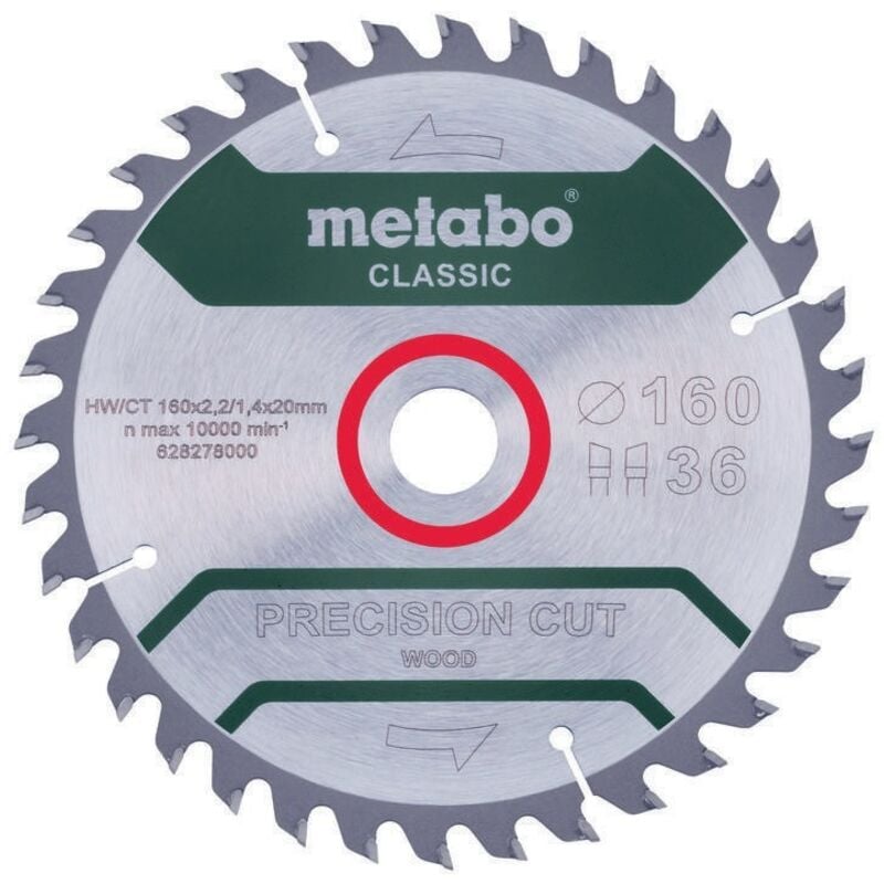 foto del prodotto precision cut wood classic 628278000 lama circolare 160 x 20 x 1.4 mm numero di denti 36 1 pz. metabo