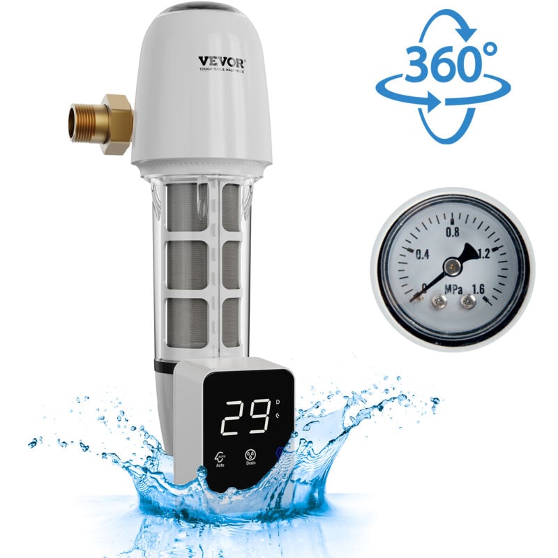 foto del prodotto prefiltro acqua rotante, filtro sedimenti acqua di pozzo per tutta la casa da 40 micron, 25,4 mm gm 31,75 mm gm, portata alta 8 t h, per sistemi di