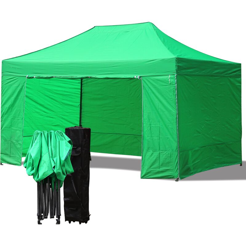 foto del prodotto premier gazebo 3x4,5 m verde pieghevole portatile estendibile richiudibile estensibile acciaio con laterali per fiere eventi stand chiosco tenda