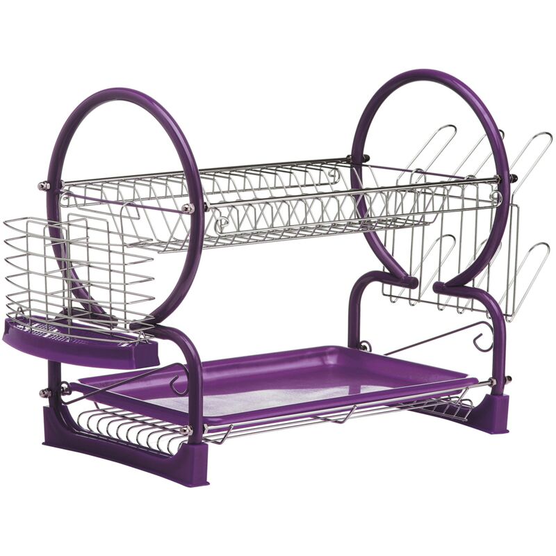 foto del prodotto premier housewares 0509680 scolapiatti, 2 ripiani, vasca di gocciolamento rimovibile, cromo viola