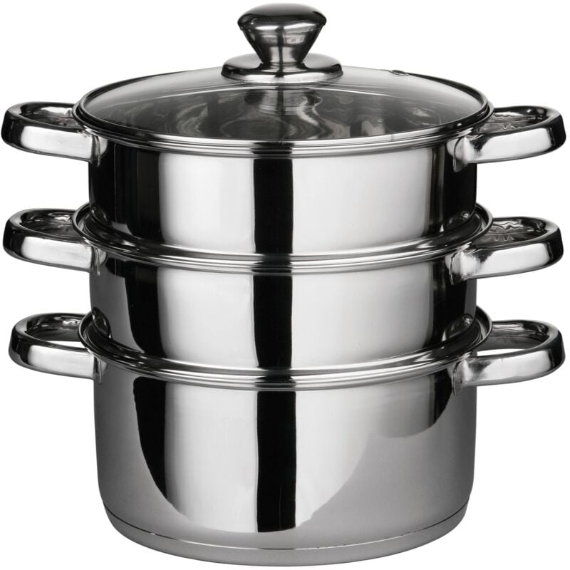 foto del prodotto premier housewares multi steamer vaporiera, acciaio inossidabile, coperchio in vetro, argento, 22 x h25 cm