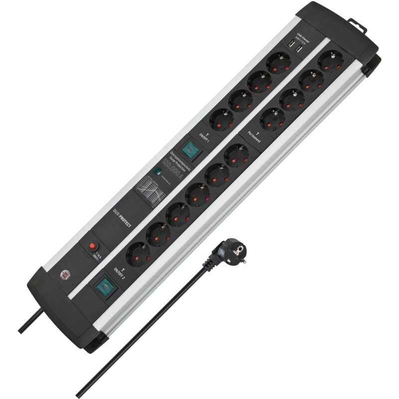 foto del prodotto premium protect line ciabatta da gaming, 14 prese, con 2 interruttori e protezione da sovratensioni presa multipla con cavo da 3 m, 2 porte usb