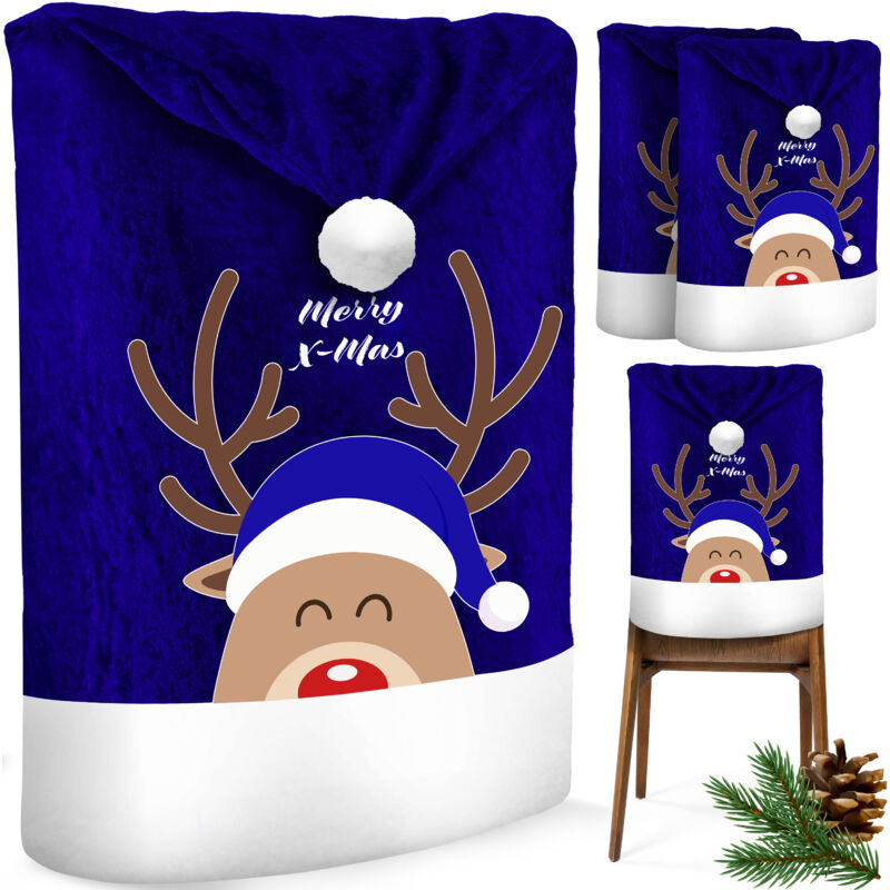 foto del prodotto premium set coprisedia natalizio coprisedia cappello di babbo natale decorazione natalizia per sedie blu bianco 2 pezzi renna kesser