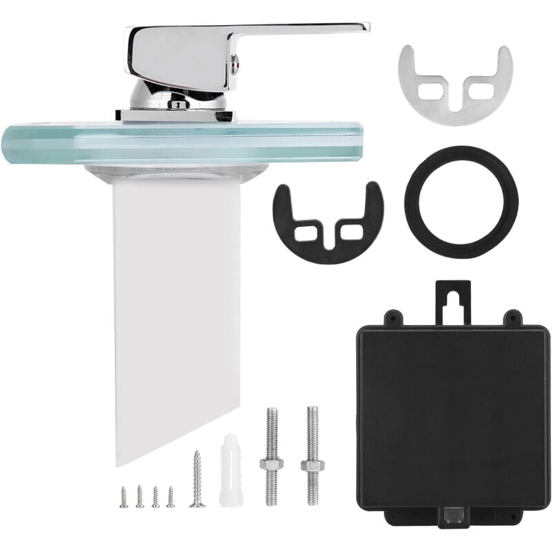foto del prodotto prenfle eosnow miscelatore per lavabo in vetro con rubinetto a cascata con illuminazione cambia colore a 3 led per bagno cucina