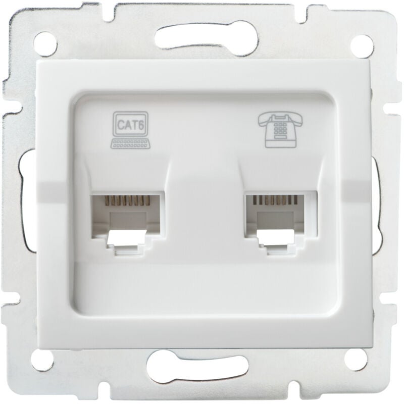 foto del prodotto prenotazione informatica telefono rj45 cat 6 rj11 incastrata bianca 2 prese