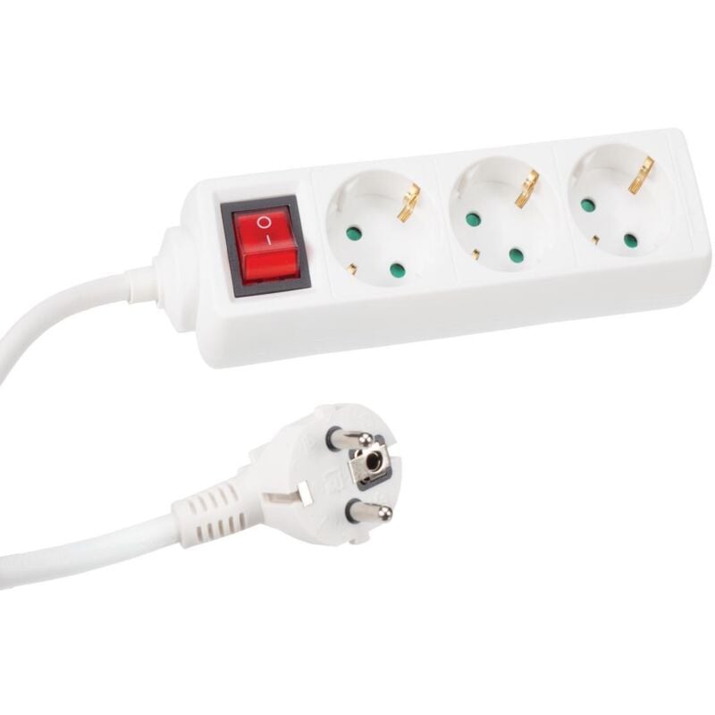 foto del prodotto presa 3 vie con interruttore - cavo 1,5 m - bianco - schuko