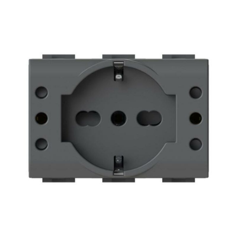 foto del prodotto presa 4box p503 presa schuko e due prese 10a bticino livingnow nero 4bp503.kg