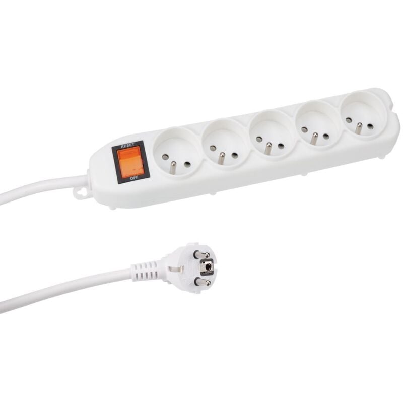 foto del prodotto presa 5 vie con interruttore e protezione da sovraccarico - bianco - presa francese