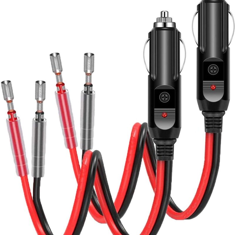 foto del prodotto presa accendisigari 12v 24v adattatore accendisigari maschio cavo di prolunga 10cm 16awg con indicatore led rosso e fusibile 15a di ricambio per