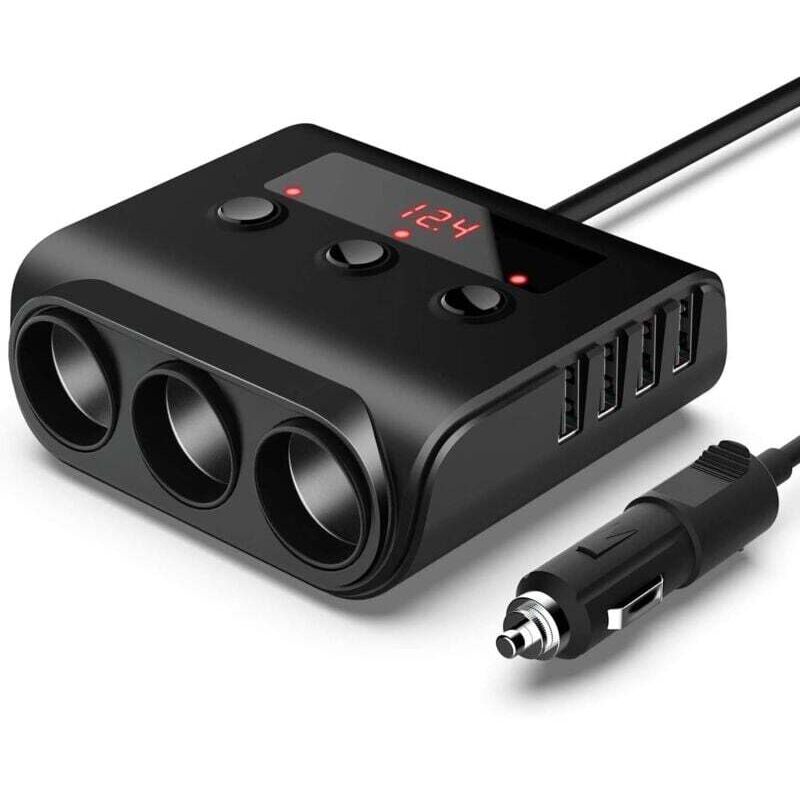foto del prodotto presa accendisigari per auto 100 w 12 v 24 v 3 porte 4 porte di ricarica usb, adattatore per caricabatterie con voltmetro led e interruttore rapanda