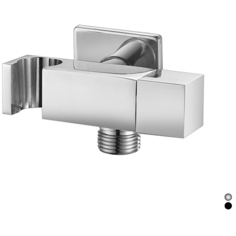 foto del prodotto presa acqua quadra con supporto doccia e arresto nero opaco