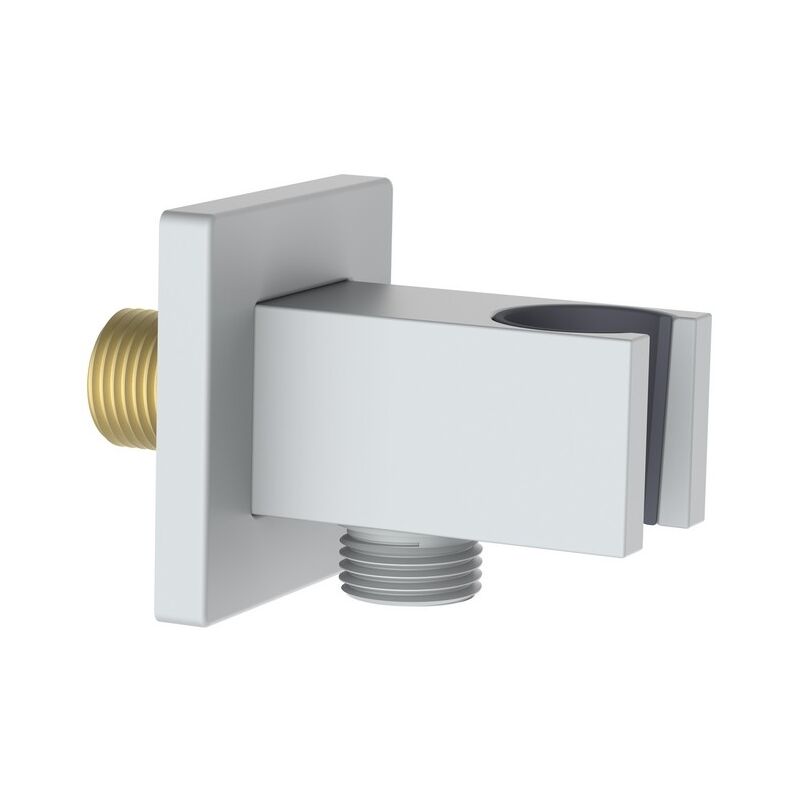 foto del prodotto presa acqua quadrata con supporto doccino in ottone color bianco