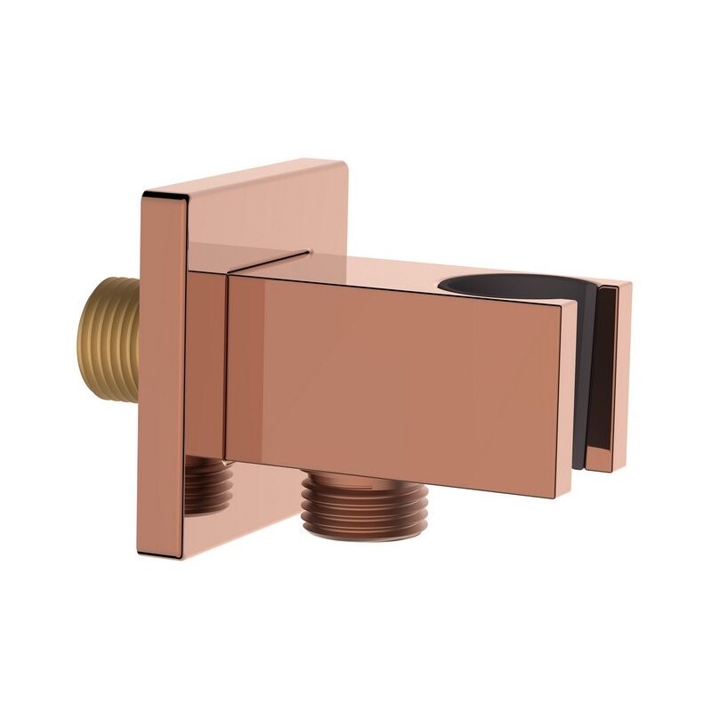 foto del prodotto presa acqua quadrata con supporto doccino in ottone color rame lucido