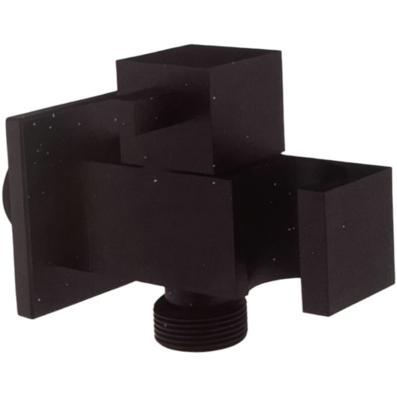 foto del prodotto presa acqua quadrata nera opaca con rubinetto e supporto