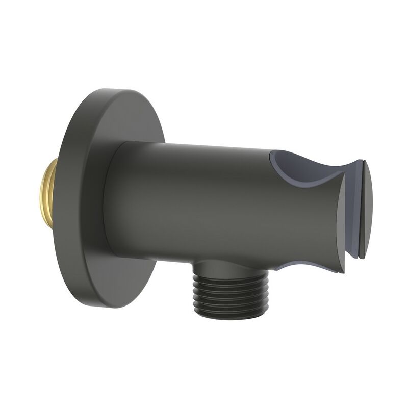 foto del prodotto presa acqua tonda con supporto doccino in ottone color gungrey