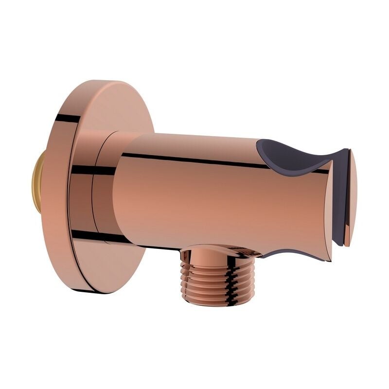 foto del prodotto presa acqua tonda con supporto doccino in ottone color rame lucido