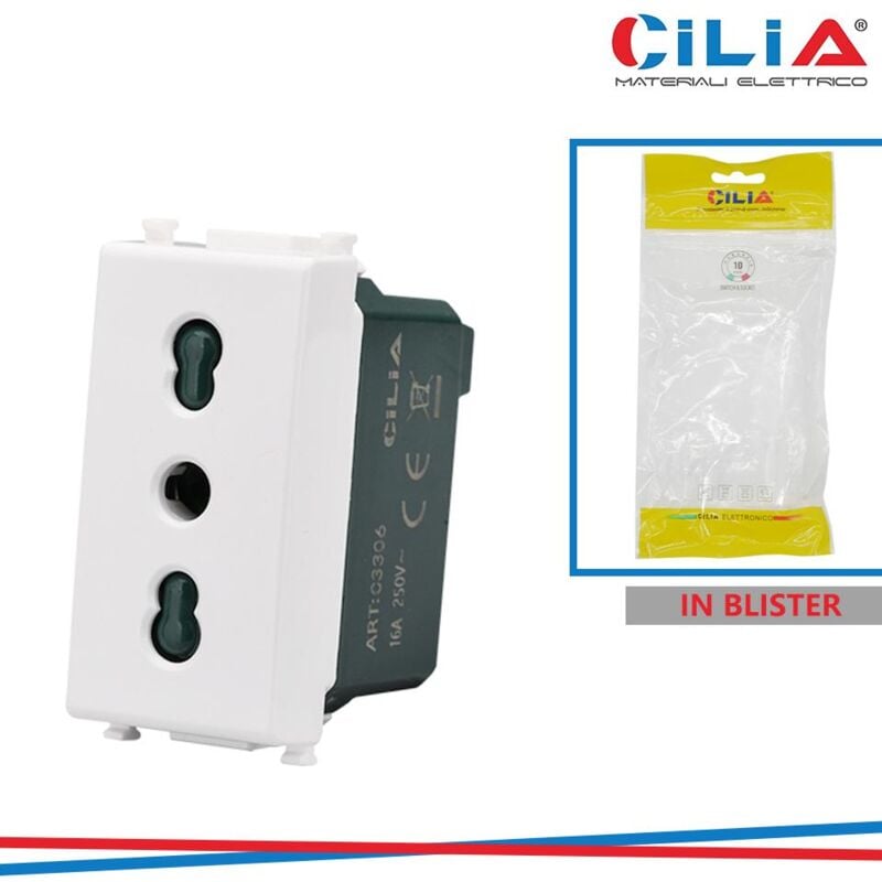 foto del prodotto presa bipasso 2p t vmr pln bianco cilia