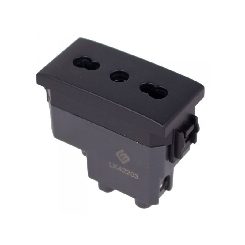 foto del prodotto presa bipasso bivalente 2p t 10 16a colore nero compatibile con bticino living e vimar plana