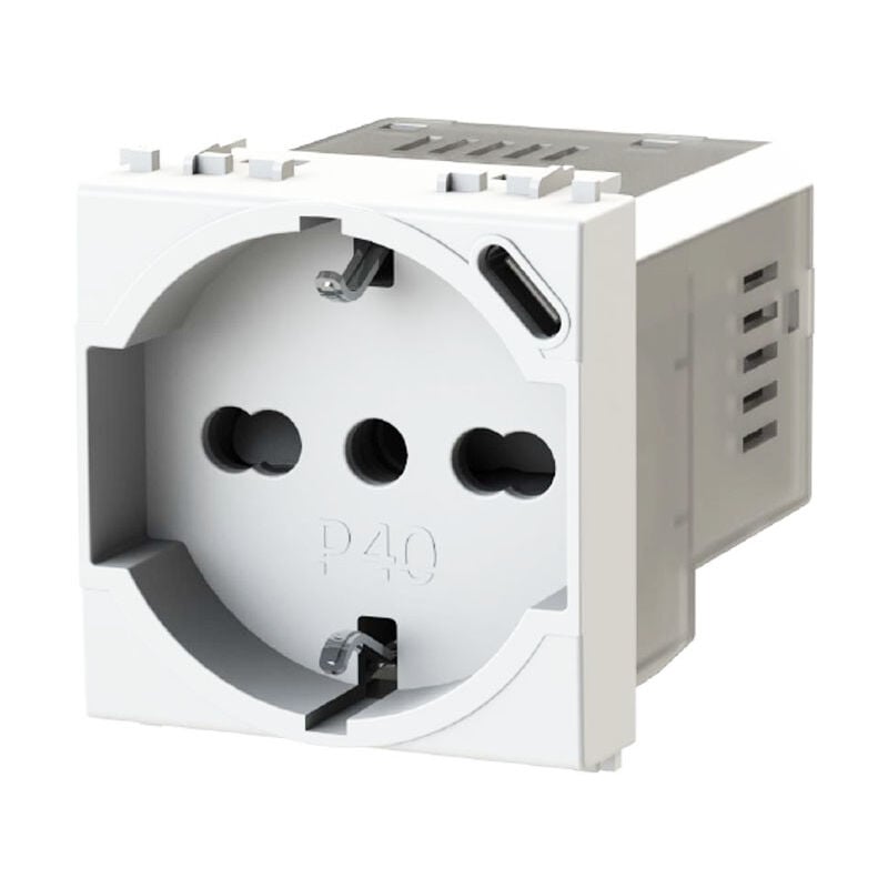 foto del prodotto presa bipasso e schuko 4box p40 con usb 3.0a vimar arke bianca 4b.v19b.p40.usb