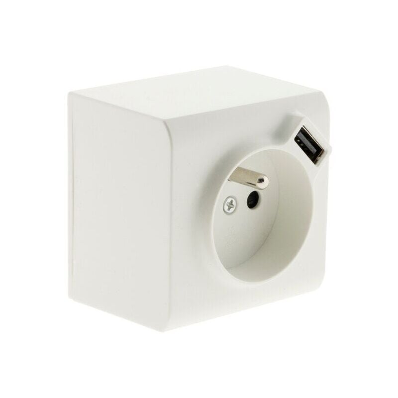foto del prodotto presa con terra e presa di ricarica usb, completa besto, bianca sans marque