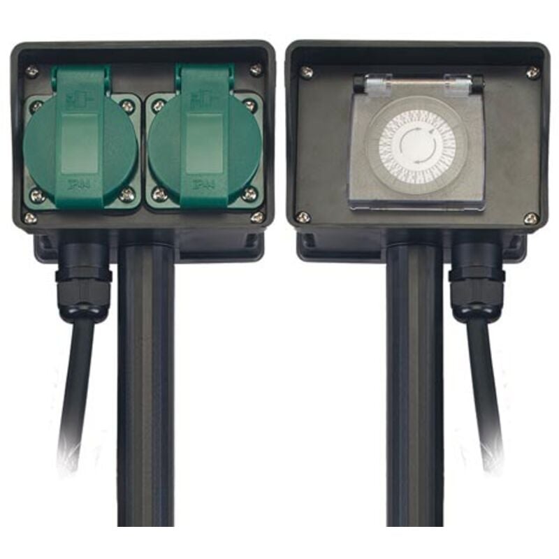 foto del prodotto presa da giardino a 2 vie con timer - per esterno - schuko