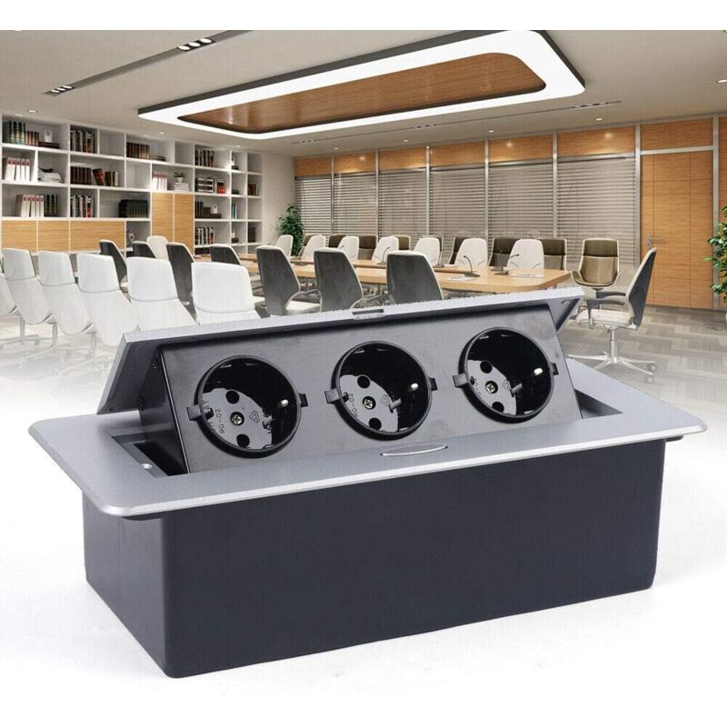 foto del prodotto presa da incasso a scomparsa, presa da tavolo, 3 scomparti, in alluminio, stazione energetica, presa per mobili da cucina e ufficio 10 a, 250 v,