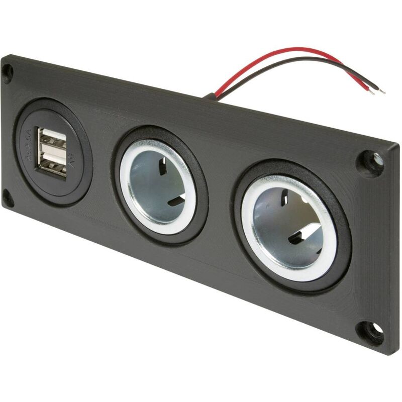 foto del prodotto presa da incasso con presa doppia usb a 2 prese di corrente portata massima corrente 20 a 12 v, 24 v procar