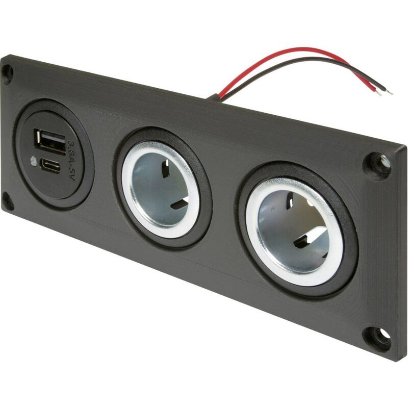 foto del prodotto presa da incasso con presa doppia usb c a 2 prese di corrente portata massima corrente 20 a 12 v, 24 v procar