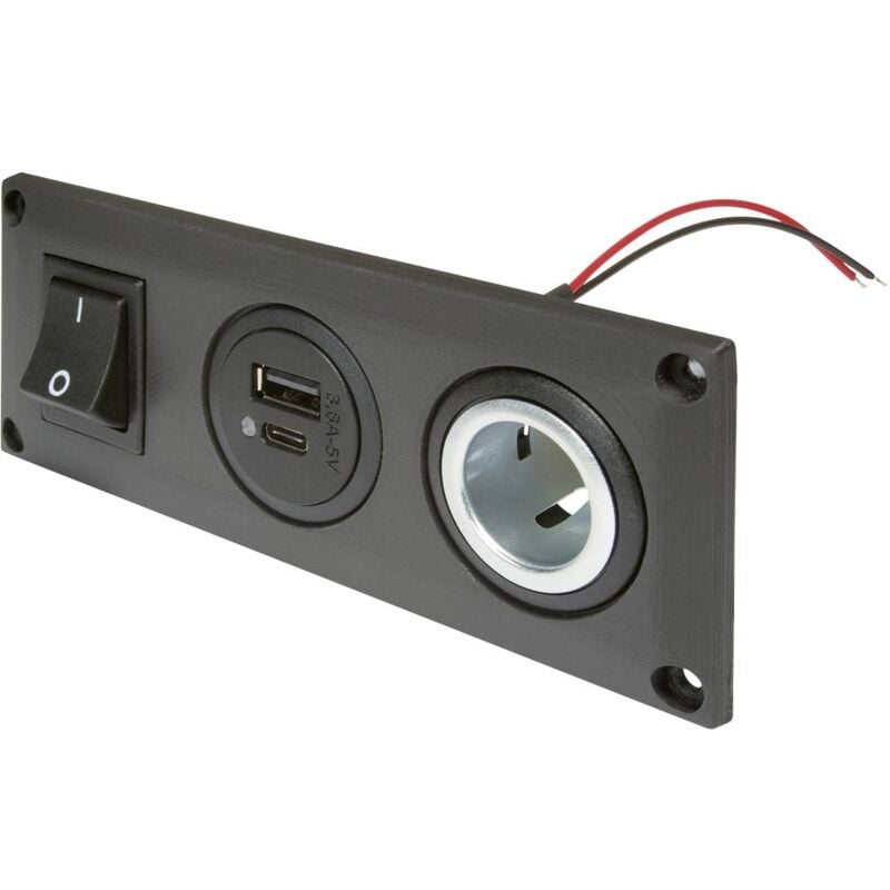 foto del prodotto presa da incasso con presa doppia usb c a commutabile 1 presa di corrente portata massima corrente 20 a 12 v, procar