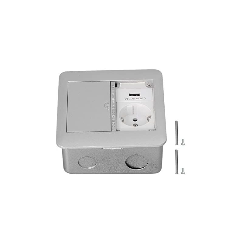 foto del prodotto presa da pavimento ac250v, presa da incasso impermeabile, 2 prese di corrente con spina ue grigio argento 