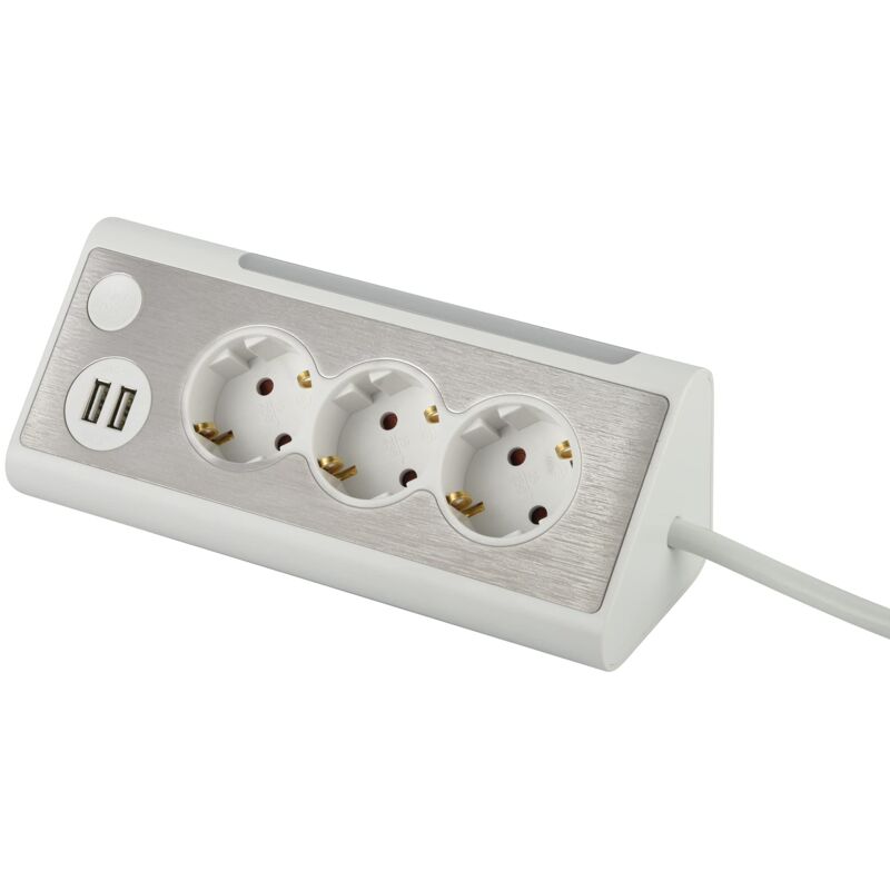 foto del prodotto presa da tavolo nv70 3wl, 3 prese, ad angolo, 2 porte di ricarica usb e illuminazione a led, presa multipla per casa con pulsante per spegnere