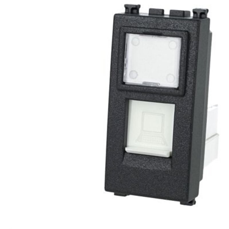 foto del prodotto presa dati rj45 cat5e nero con coperchio compatibile vimar arke' sd99790