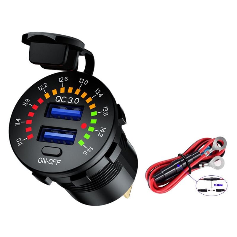 foto del prodotto presa di carica per auto usb quick charge 3.0 12v 24v 36w, doppia presa di carica rapida usb qc3.0, adatta per navi, imbarcazioni, motociclette,