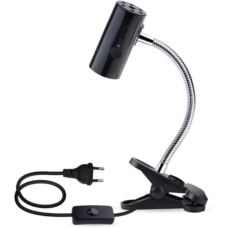 foto del prodotto presa e27 con clip e interruttore braccio flessibile regolabile a 360 gradi lampada per rettili