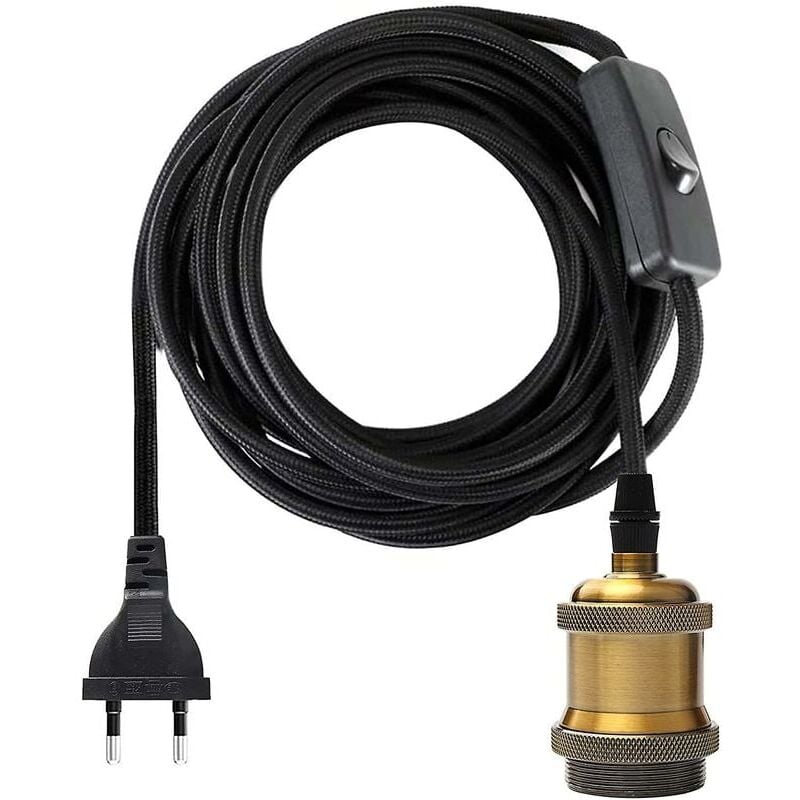 foto del prodotto presa e27 con interruttore, cavo elettrico in tessuto da 1,2 metri per portalampada lampada a sospensione edison retrò lampada creativa, adattatore