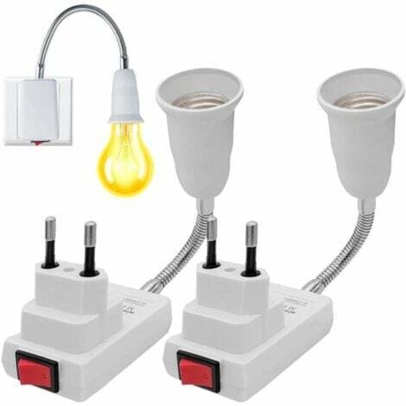 foto del prodotto presa e27 con interruttore wireless, 2 pezzi portalampada e27 regolabile a 360 gradi, adattatore per portalampada, per ufficio, camera da letto,