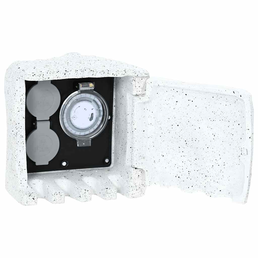 foto del prodotto presa elettrica da giardino in pietra falsa con timer