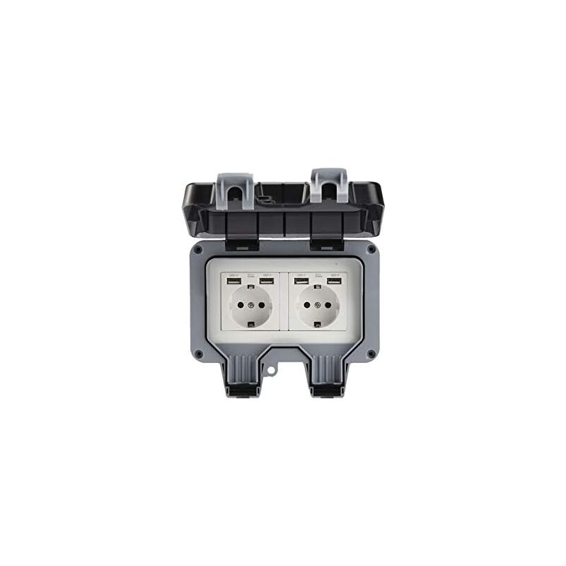 foto del prodotto presa elettrica doppia da parete esterna con usb, presa elettrica resistente e impermeabile con scatola da parete doppia 