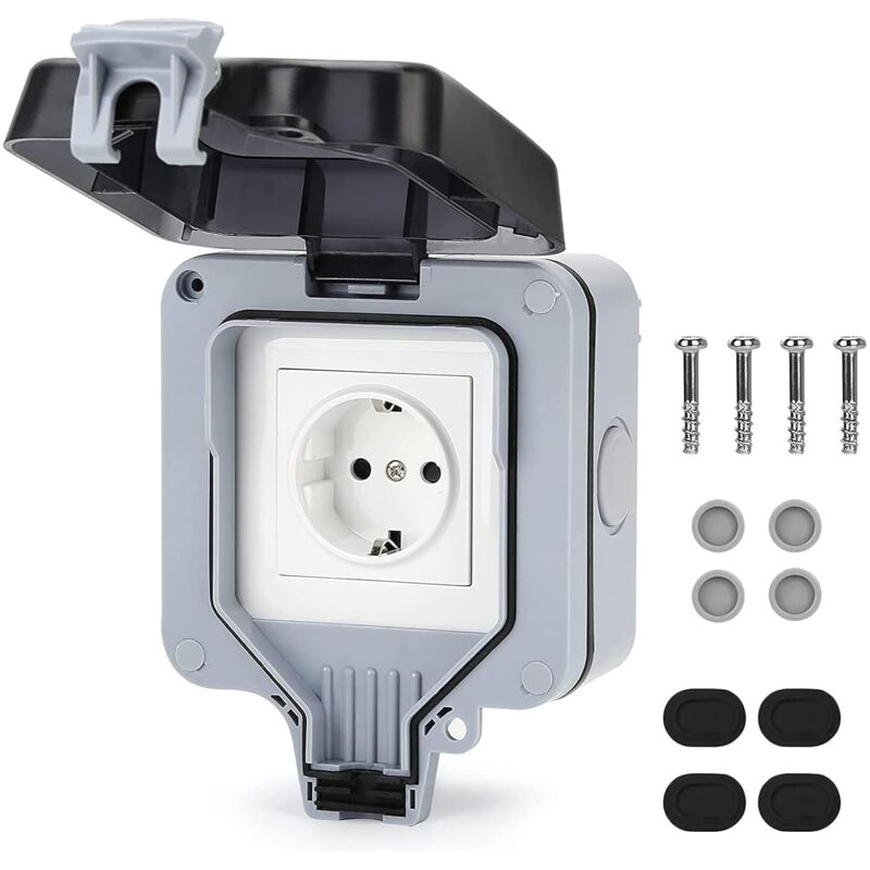 foto del prodotto presa elettrica esterna impermeabile ip66, montaggio in superficie, presa a muro antipolvere, per esterni, stanze umide, prese elettriche da parete