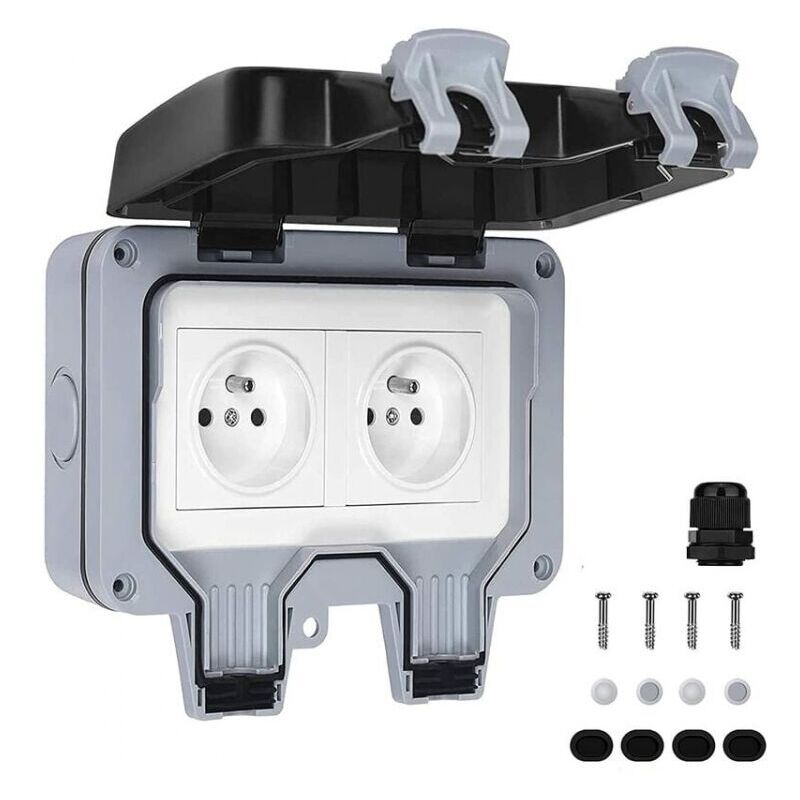 foto del prodotto presa elettrica impermeabile doppia presa esterna ip66 presa a muro impermeabile 16a