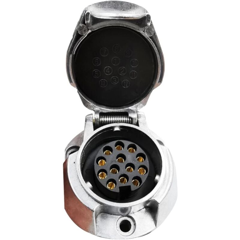 foto del prodotto presa elettrica per rimorchio, spina per rimorchio a 13 pin 12 v, connettore per rimorchio femmina in lega di alluminio per roulotte standard ue