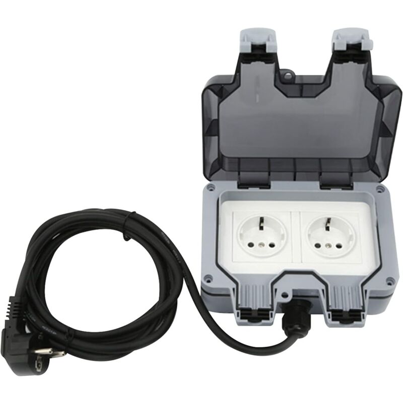 foto del prodotto presa esterna impermeabile ip66 con prolunga da 10 metri, presa a muro antipolvere, prese elettriche da parete per giardino per cucina, bagno,