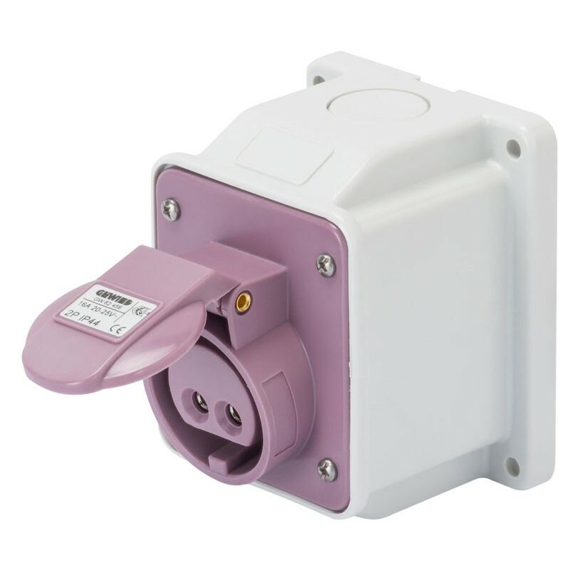 foto del prodotto presa fissa gewiss da parete 2p 16a ip44 viola 24v gw62456