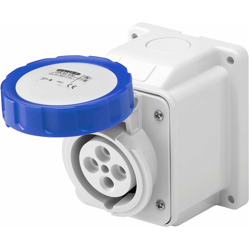 foto del prodotto presa fissa incasso 10 gradi ip44 2p t 16a 200 250v blu cablaggio a vite