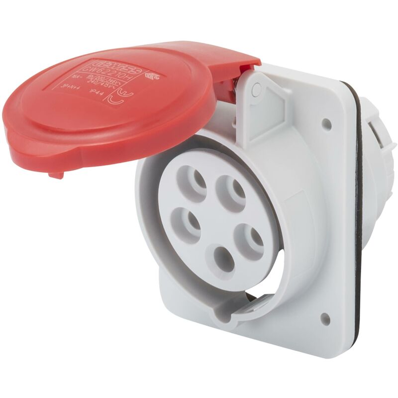 foto del prodotto presa fissa incasso 10 gradi ip54 3p n t 16a 380 415v rosso cablaggio a vite